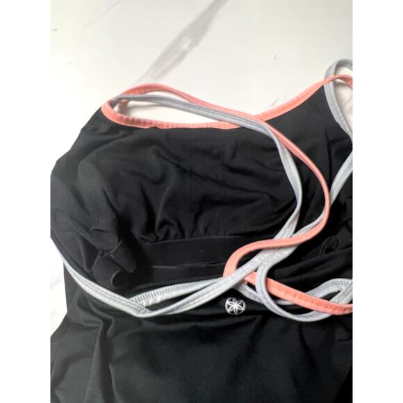 Gaiam Strappy Sports Top Medium Black with Orange/Gray Blue Contrasting Comfy - Picture 4 of 6